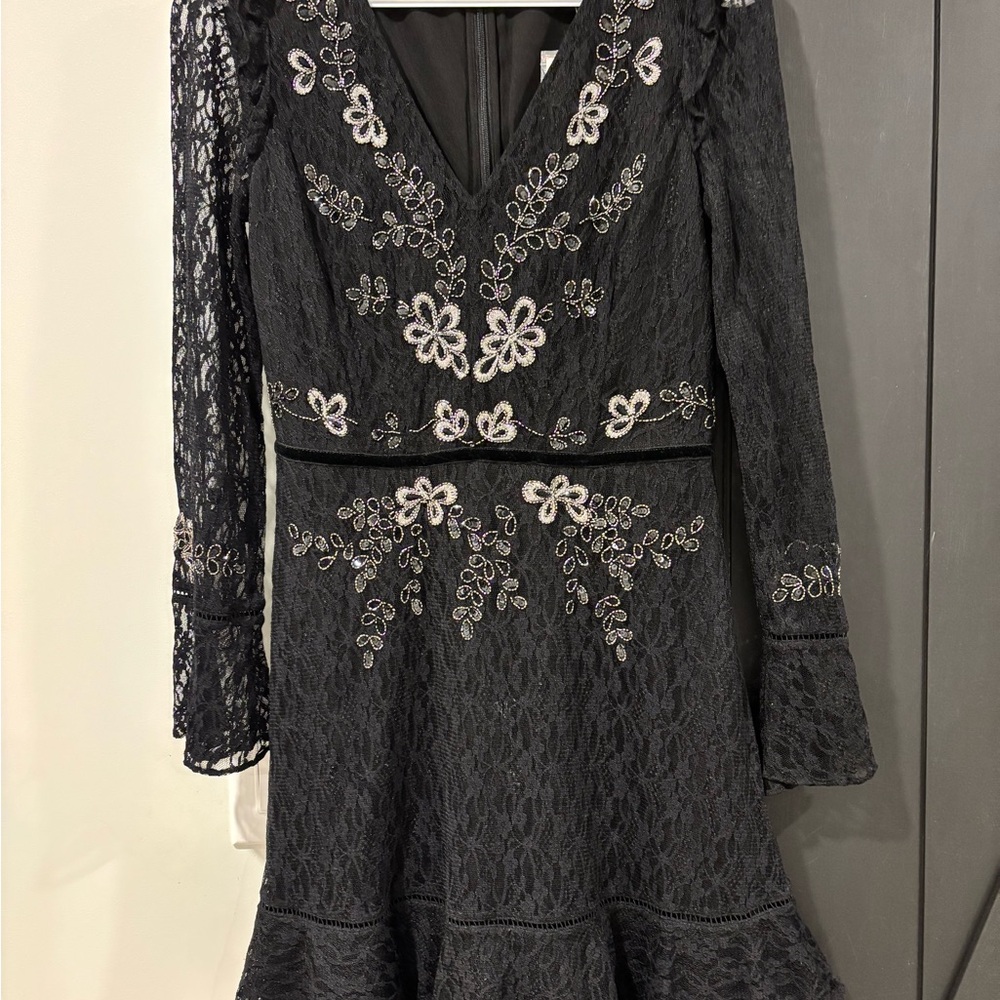 Elegant Black Lace Dress with Floral Embroidery